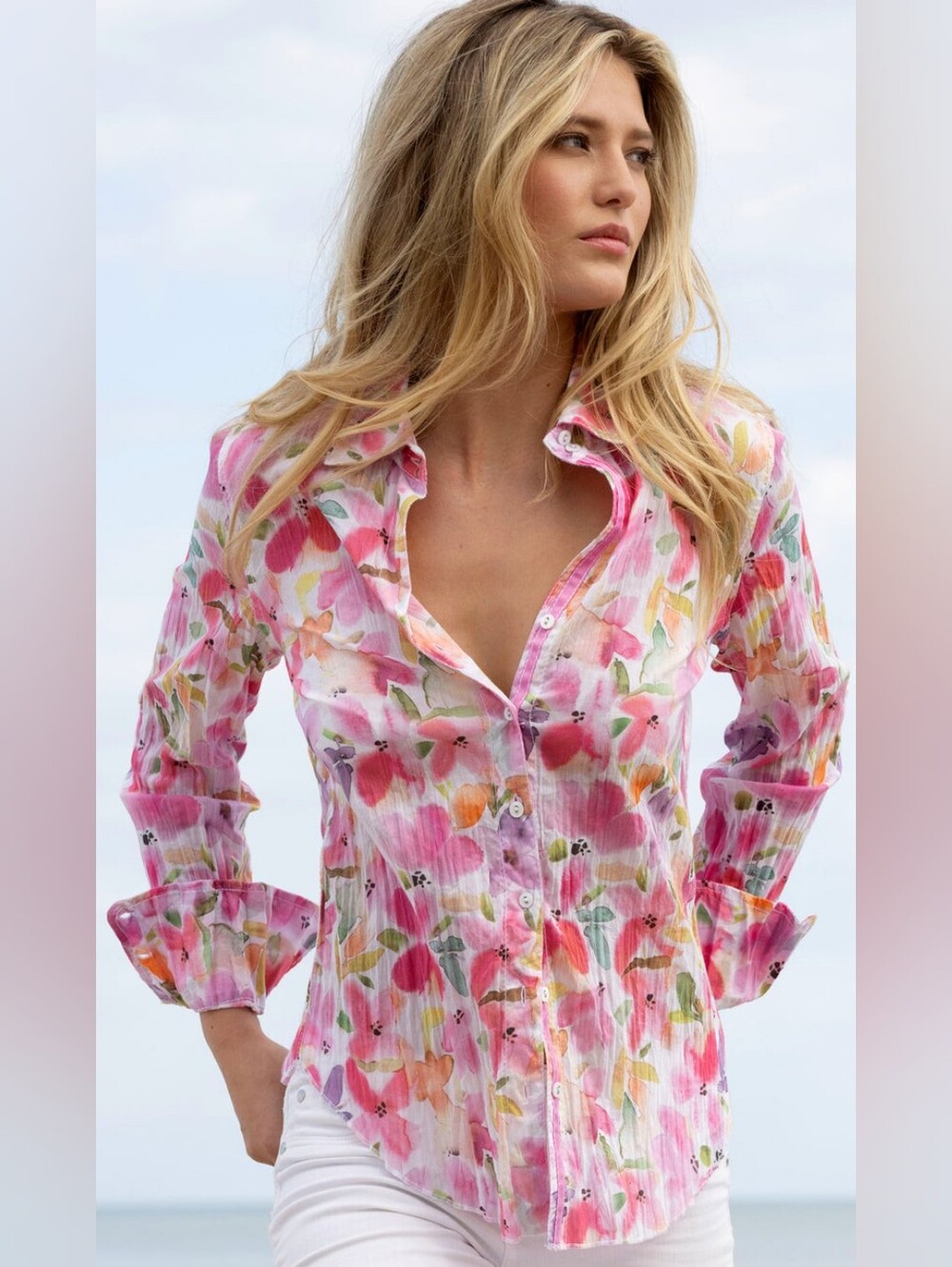 Cino Bougainvillea Button Down Shirt Floral Large NWT